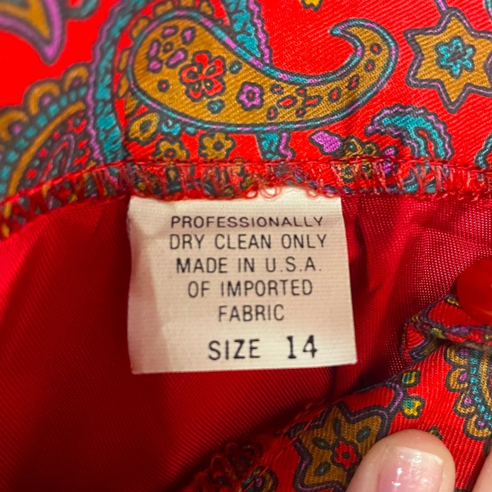 Vintage Orvis Red Blue Green Paisley Pattern Pleated A Line Maxi Skirt Sz 14 - Picture 4 of 7